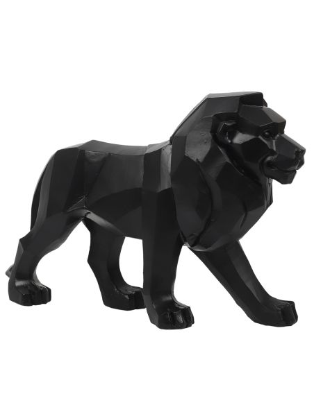 Statue Lion Origami Noir en Polyrésine / Dimensions : 36 x 23 cm