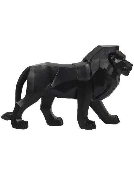 Statue Lion Origami Noir en Polyrésine / Dimensions : 36 x 23 cm