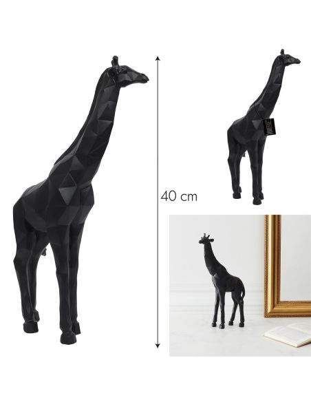 Statue Girafe Origami Noir en Polyrésine / Dimensions : 19 x 8 x 40 cm