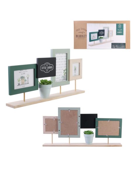 Pêle-mêle et Support / 3 Cadres Photos avec Plante Artificielle