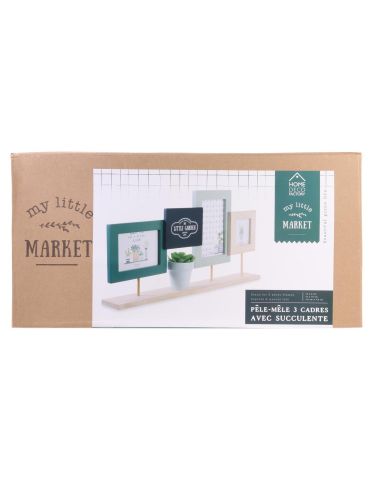 Pêle-mêle et Support / 3 Cadres Photos avec Plante Artificielle