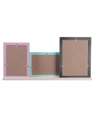 Cadre Photo Multiple Pêle-mêle  3 Vues en Bois sur Support Modulable / Dimensions : 44 x 18 cm