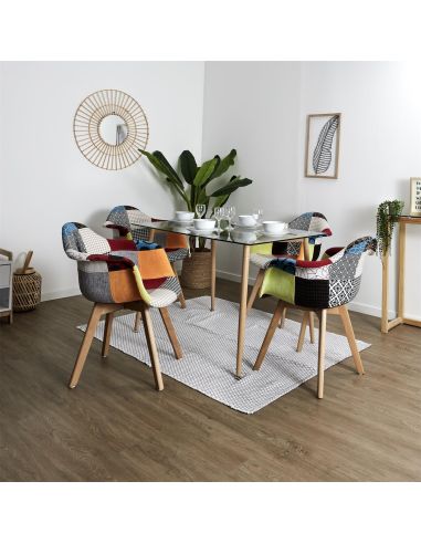 Lot de 2 Fauteuils scandinaves patchwork pieds bois - Multicolore