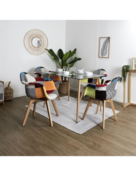 Lot de 2 Fauteuils scandinaves patchwork pieds bois - Multicolore