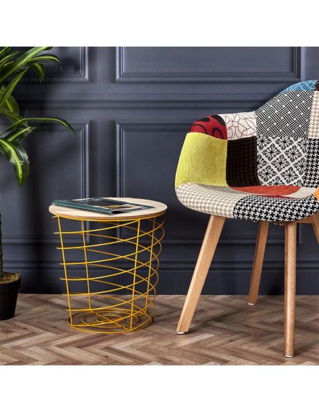 Lot de 2 Fauteuils scandinaves patchwork pieds bois - Multicolore