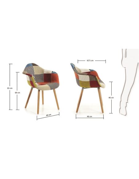 Lot de 2 Fauteuils scandinaves patchwork pieds bois - Multicolore