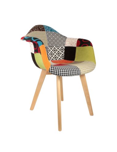 Lot de 2 Fauteuils scandinaves patchwork pieds bois - Multicolore