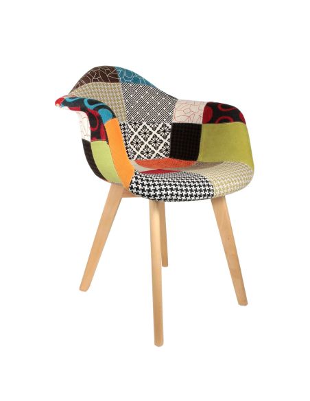 Lot de 2 Fauteuils scandinaves patchwork pieds bois - Multicolore
