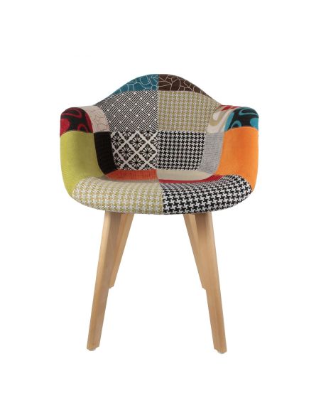 Lot de 2 Fauteuils scandinaves patchwork pieds bois - Multicolore
