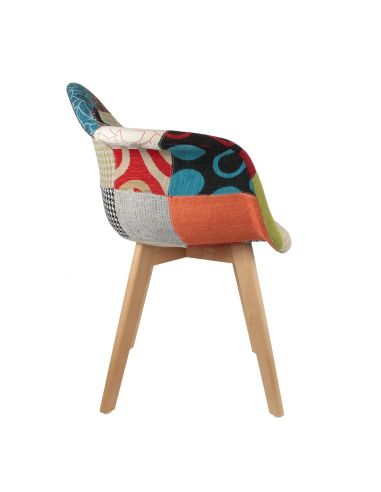 Lot de 2 Fauteuils scandinaves patchwork pieds bois - Multicolore