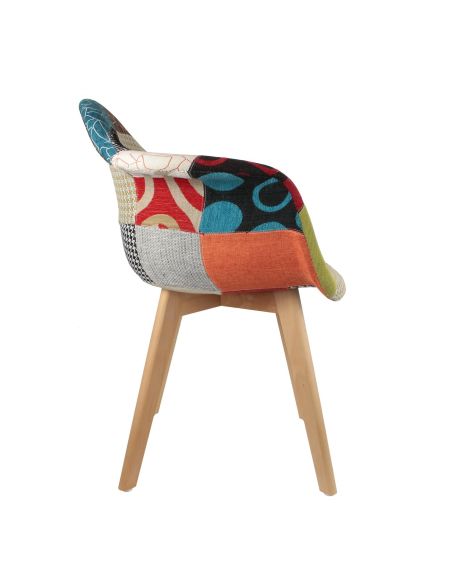 Lot de 2 Fauteuils scandinaves patchwork pieds bois - Multicolore