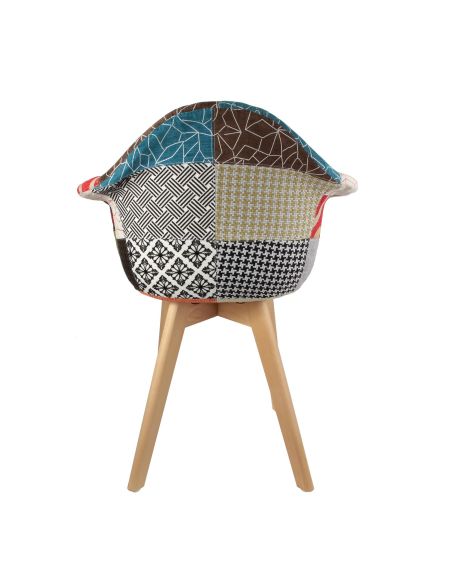 Lot de 2 Fauteuils scandinaves patchwork pieds bois - Multicolore