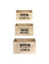 Lot de 3 Cagettes en Bois empilables / Avec 3 Messages Différents à l'Encre Noir avec Différentes Dimensions