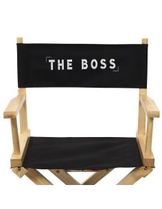 Chaise de Bureau Bois et Noir Imprimé "THE BOSS" / Dimensions : 54 x 40 x 84 cm.