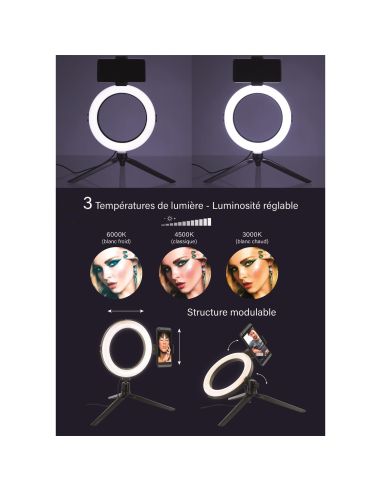 Lampe LED avec Trépied pour Smartphone - Dimensions : 27 x 36 x 50,5 cm