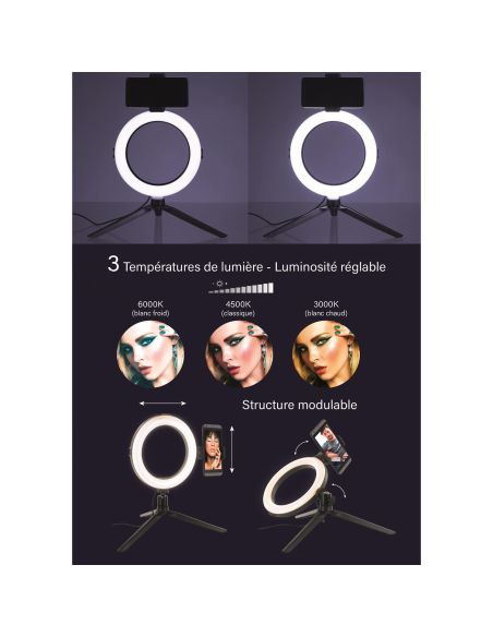 Lampe LED avec Trépied pour Smartphone - Dimensions : 27 x 36 x 50,5 cm