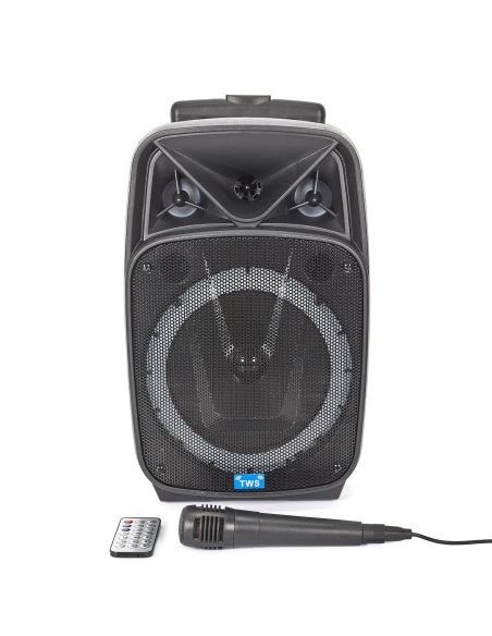 Objet High-Tech / Enceinte Lumineuse Sans Fil 20W Karaoké / 2 Micros et 1 Télécommande Intégrés / Dimensions : 39 x 24 x 20 cm