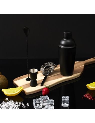 Accessoire de Cuisine / Kit à Cocktail Noir avec 4 Accessoires / Matière : Métal et Acier Inoxydable