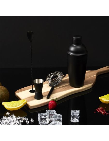 Accessoire de Cuisine / Kit à Cocktail Noir avec 4 Accessoires / Matière : Métal et Acier Inoxydable