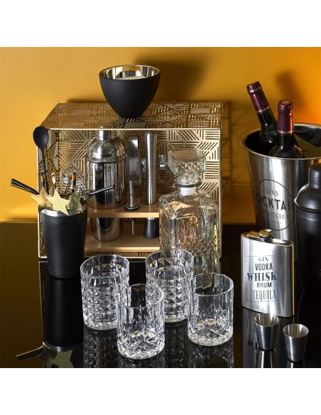 Accessoire de Cuisine / Kit à Cocktail Noir avec 4 Accessoires / Matière : Métal et Acier Inoxydable