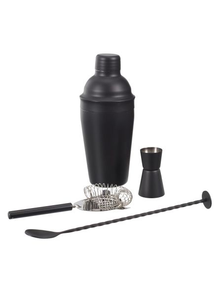 Accessoire de Cuisine / Kit à Cocktail Noir avec 4 Accessoires / Matière : Métal et Acier Inoxydable