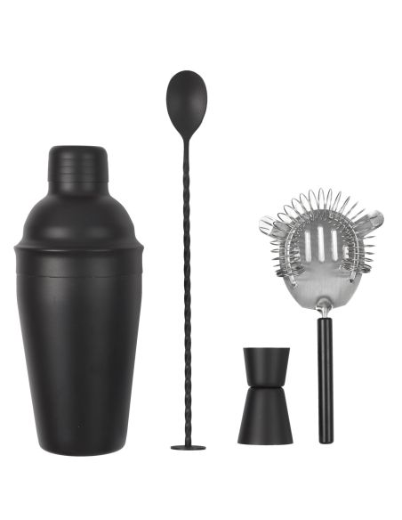 Accessoire de Cuisine / Kit à Cocktail Noir avec 4 Accessoires / Matière : Métal et Acier Inoxydable