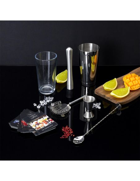Accessoire de Cuisine / Kit pour Cocktail avec 5 Accessoires et 50 Recettes / Matière : Métal et Acier Inoxydable