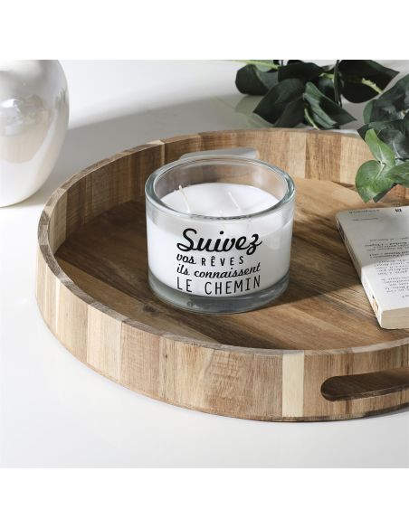 Bougie Ronde En Verre / 3 Mèches / Avec Citations