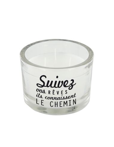 Bougie Ronde En Verre / 3 Mèches / Avec Citations