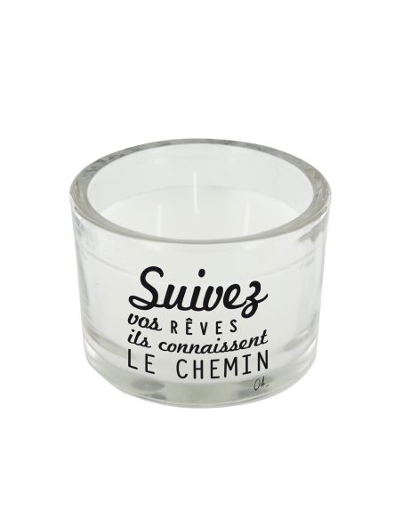 Bougie Ronde En Verre / 3 Mèches / Avec Citations