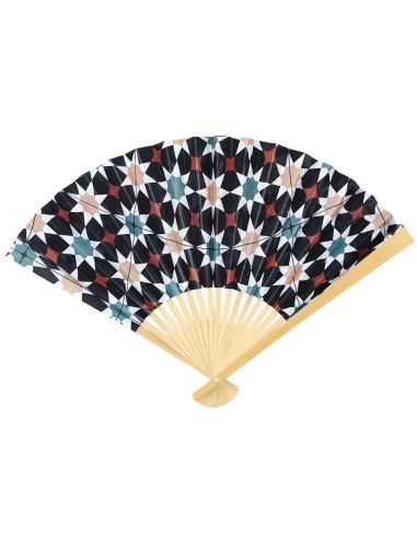Eventail Patio en Bambou Motif Mandala - Dimensions : 44 x 25 cm