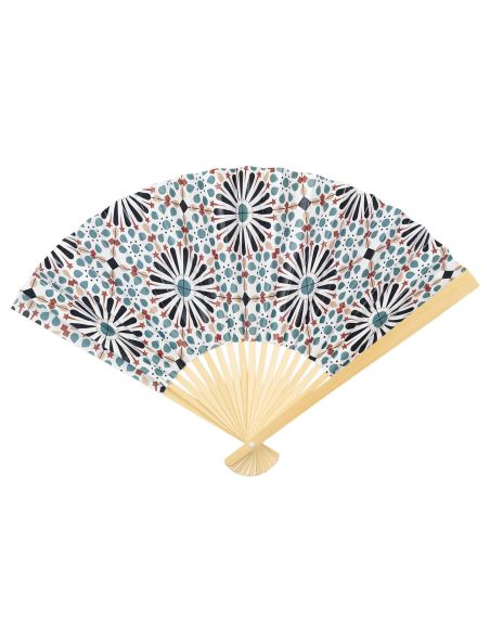 Eventail Patio en Bambou Motif Mandala - Dimensions : 44 x 25 cm
