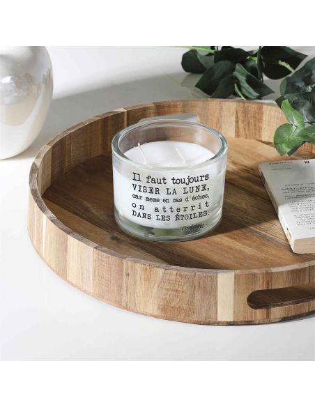 Bougie Ronde En Verre / 3 Mèches / Avec Citations