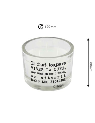 Bougie Ronde En Verre / 3 Mèches / Avec Citations