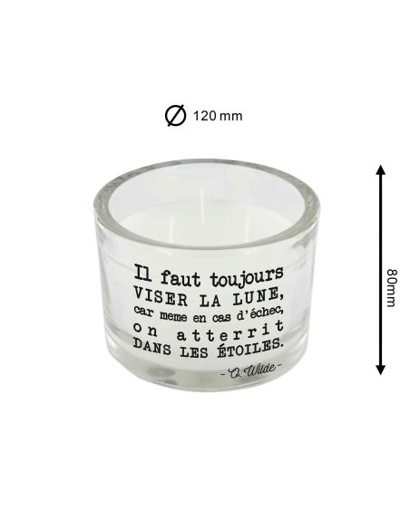Bougie Ronde En Verre / 3 Mèches / Avec Citations