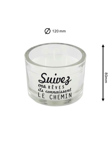 Bougie Ronde En Verre / 3 Mèches / Avec Citations