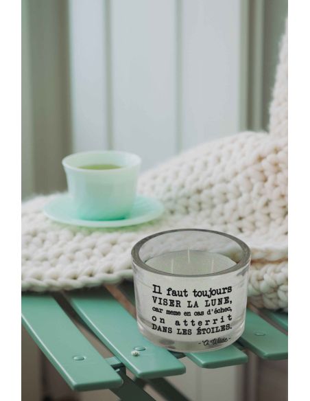 Bougie Ronde En Verre / 3 Mèches / Avec Citations