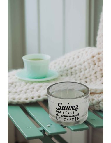 Bougie Ronde En Verre / 3 Mèches / Avec Citations