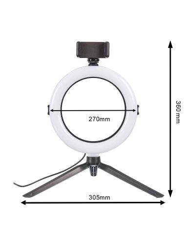 Lampe LED avec Trépied pour Smartphone - Dimensions : 27 x 36 x 50,5 cm