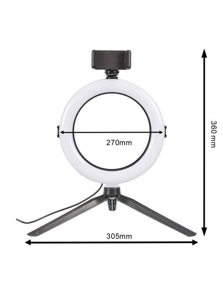 Lampe LED avec Trépied pour Smartphone - Dimensions : 27 x 36 x 50,5 cm