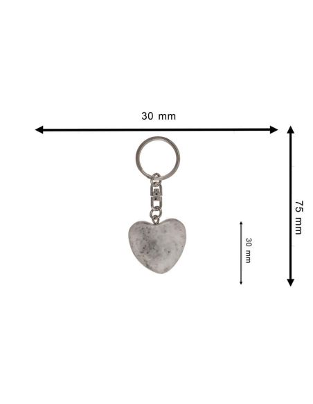 Porte-Clé en Pierre et Métal en Forme de Cœur / Dimensions : 7,5 x 3 cm.