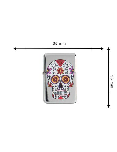 Briquet Essence à Clapet Rechargeable / Motif Crâne Mexicain (Calavera) / 6 Modèles Différents
