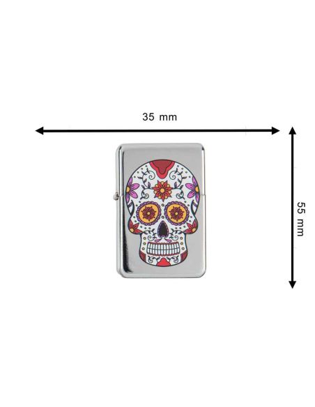 Briquet Essence à Clapet Rechargeable / Motif Crâne Mexicain (Calavera) / 6 Modèles Différents