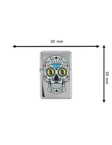 Briquet Essence à Clapet Rechargeable / Motif Crâne Mexicain (Calavera) / 6 Modèles Différents