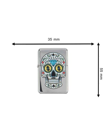 Briquet Essence à Clapet Rechargeable / Motif Crâne Mexicain (Calavera) / 6 Modèles Différents