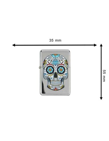 Briquet Essence à Clapet Rechargeable / Motif Crâne Mexicain (Calavera) / 6 Modèles Différents