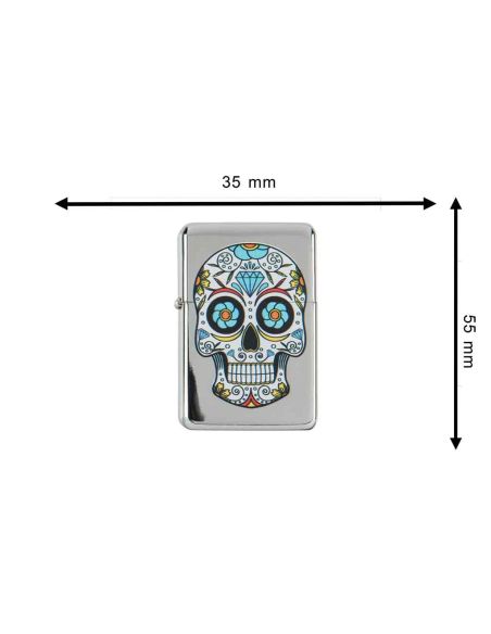 Briquet Essence à Clapet Rechargeable / Motif Crâne Mexicain (Calavera) / 6 Modèles Différents