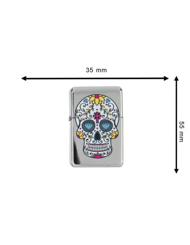 Briquet Essence à Clapet Rechargeable / Motif Crâne Mexicain (Calavera) / 6 Modèles Différents