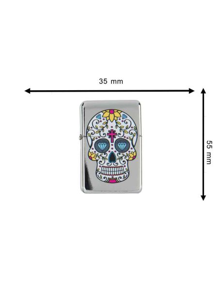 Briquet Essence à Clapet Rechargeable / Motif Crâne Mexicain (Calavera) / 6 Modèles Différents