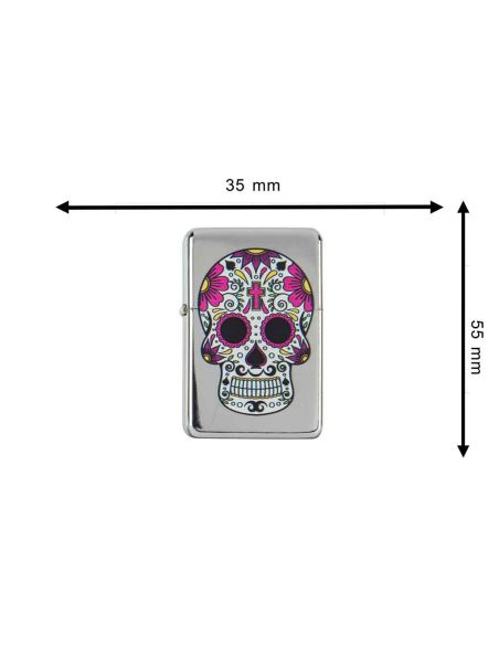 Briquet Essence à Clapet Rechargeable / Motif Crâne Mexicain (Calavera) / 6 Modèles Différents